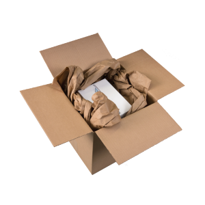 Een kartonnen doos gevuld met papier